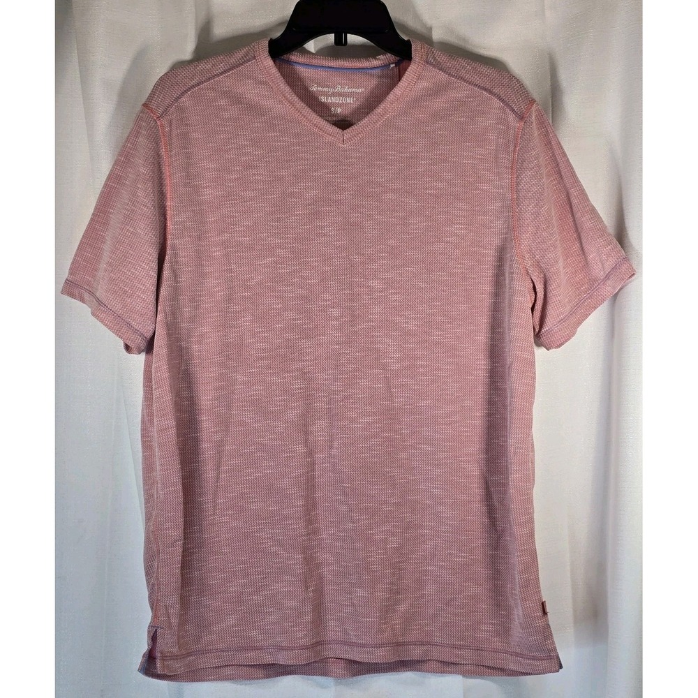 Tommy Bahama Islandzone Shirt Mens Small Pink V Neck Short Sleeve